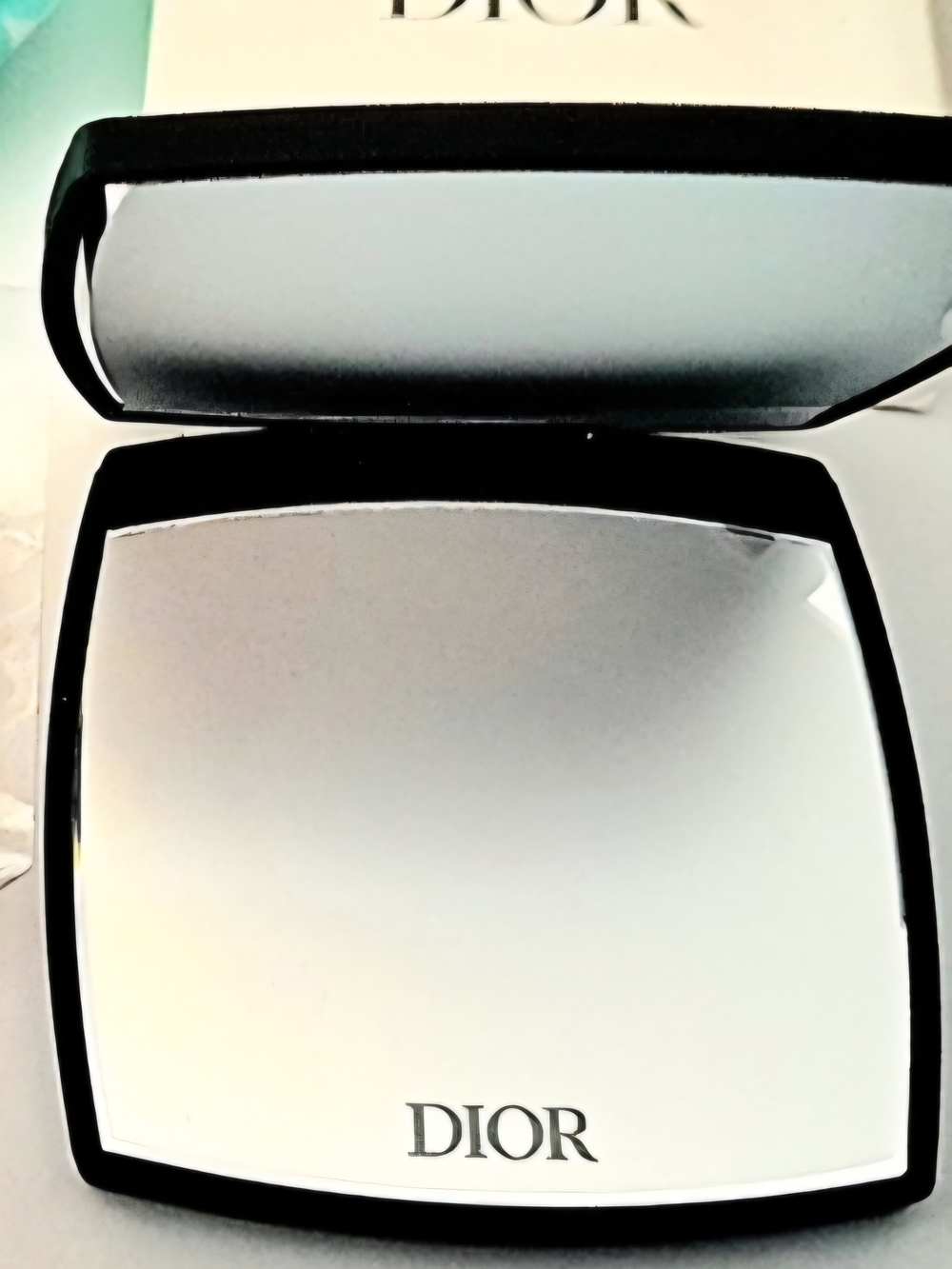 Dior Silver Mirror Compact with Black Trim